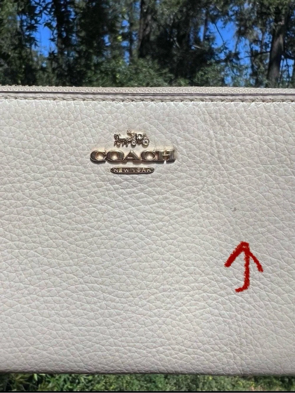 COACH Long Zip-Around White Pebble Leather Wallet with Gold Hardware AUTHENTIC